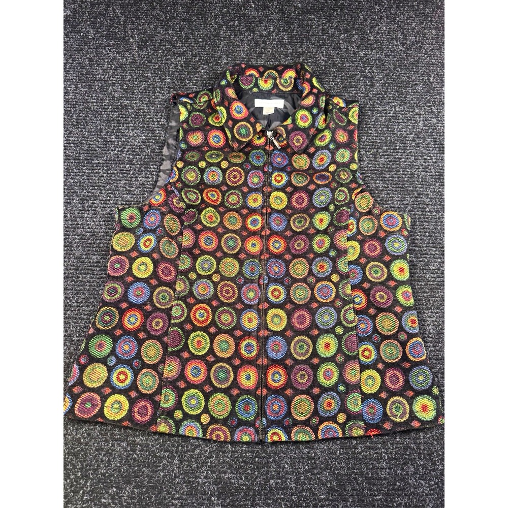 Christopher & Banks Vest Womens L Multicolor Tapestry Geometric Circle Zip Boho